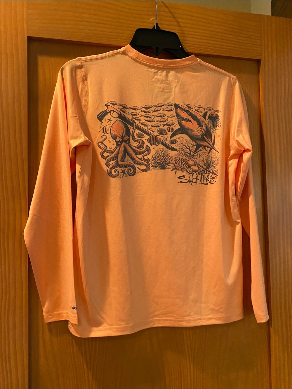 Salt Life Boy’s Orange Shark/Octopus SLX (Drifit)  Long Sleeve Shirt NWT M
